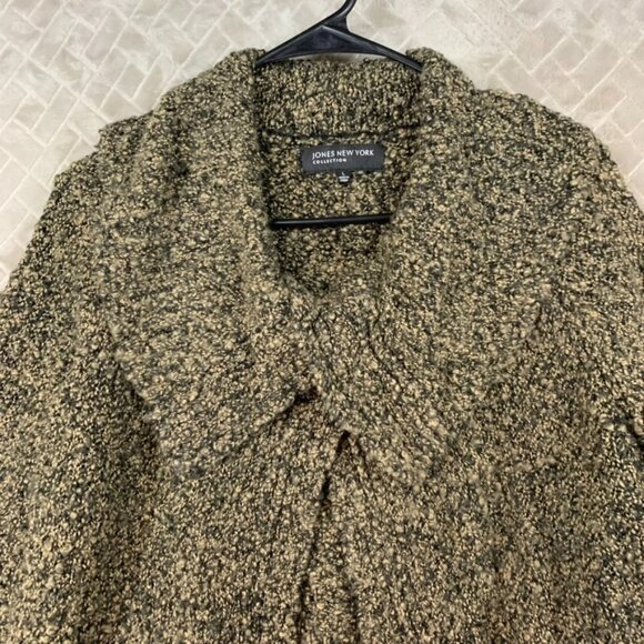 Jones New York Womens L Cardigan Sweater Brown Wool Blend Shrug Collared - Picture 2 of 16